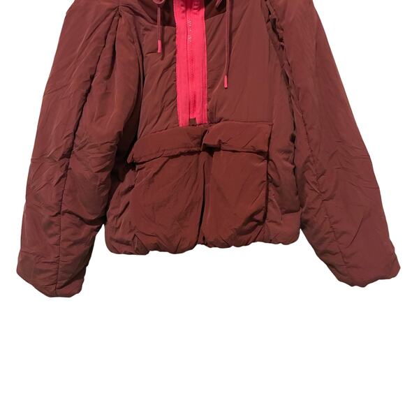 Free People In a Pillow Puffer Anorak Coat Size S Pink 1/2 Zip Insulated Hooded - Picture 4 of 8